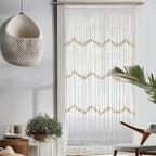 Macrame Curtain Beaded Doorway Panel Backdrop White
