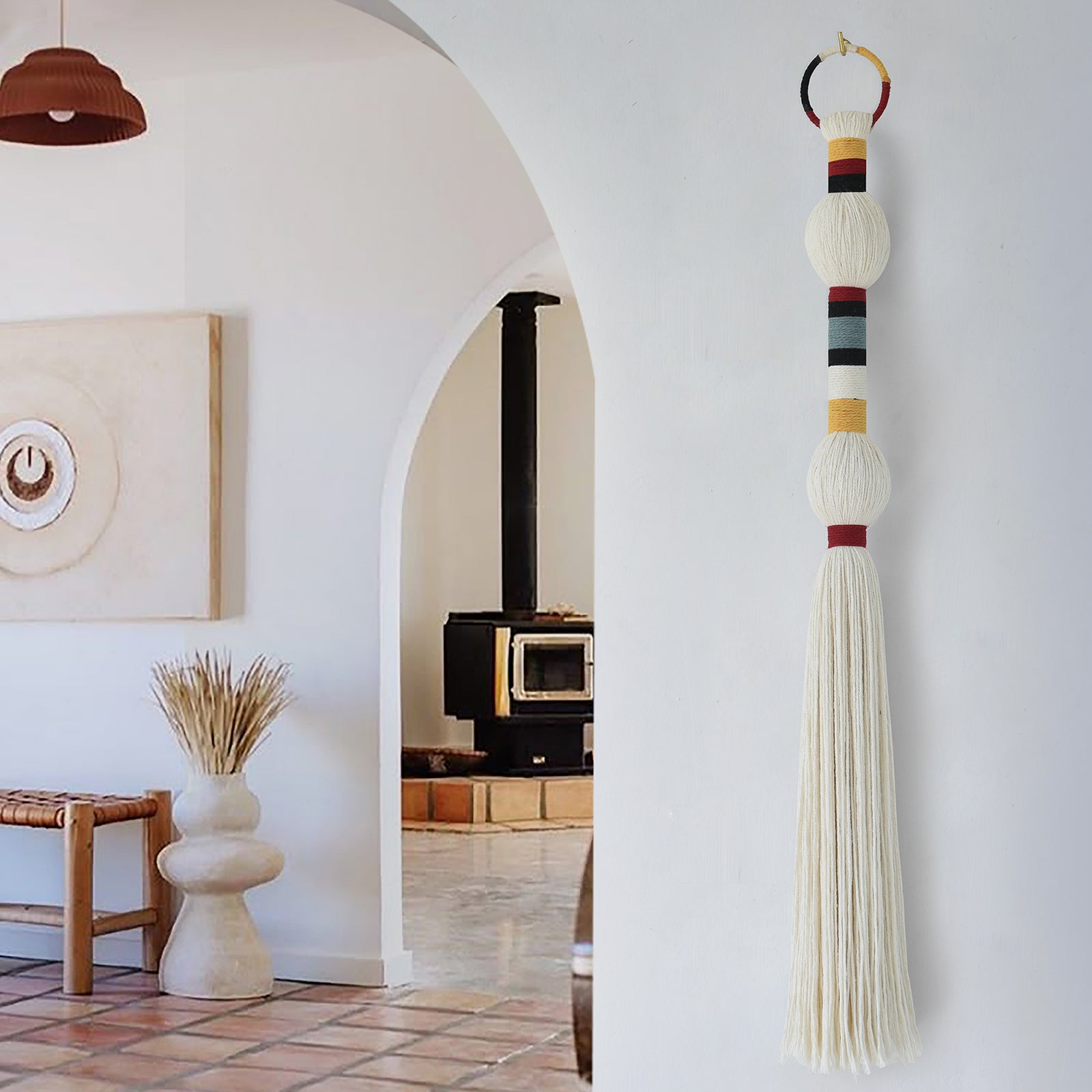 Macrame Wall Hanging Colorful Knot Balls Tassel Hanging Fiber Yarn Art