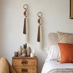 2Pcs Macrame Wall Hanging Fiber Art with Sphere Knots Tassels Yarn Art