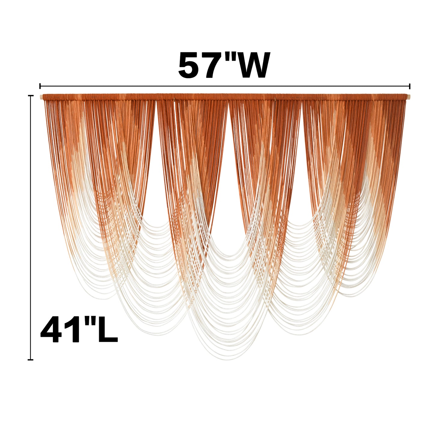Macrame Wall Hanging Orange Boho Dip Dye Fiber Art Craftsmanship 57"W*41"L