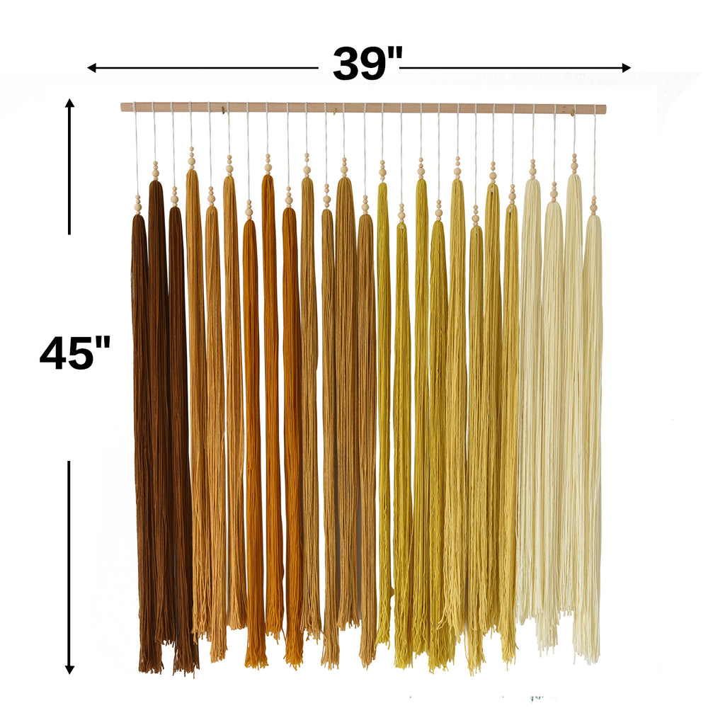 Yellow Macrame Wall Hanging Beads Tassels Decor